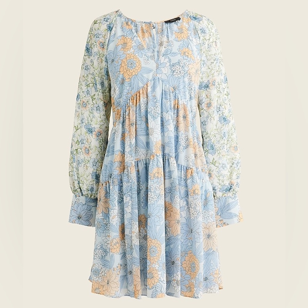 NWT J.Crew V Neck Floral Long Sleeve Dress - Size 12